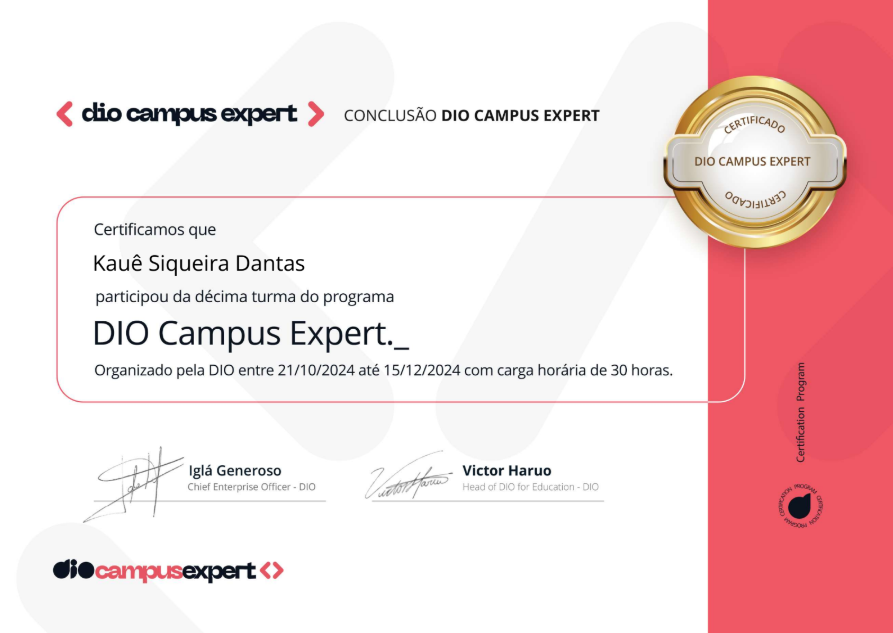 DIO Campus Expert - Turma 10 certificado